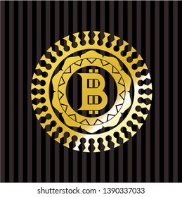 bitcoin icon inside golden emblem