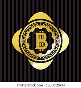 bitcoin icon inside golden emblem or badge