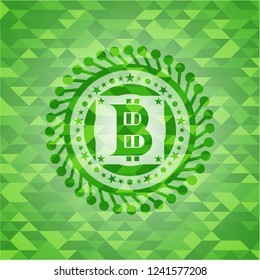 bitcoin icon inside green emblem with mosaic ecological style background