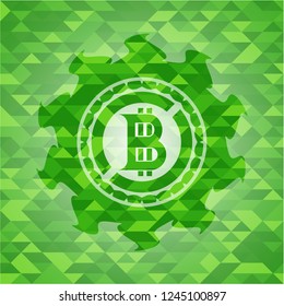bitcoin icon inside green emblem. Mosaic background