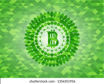 bitcoin icon inside green mosaic emblem