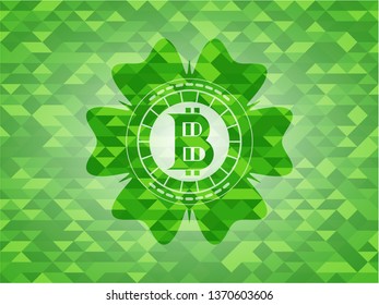 bitcoin icon inside green mosaic emblem