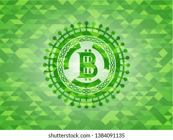 bitcoin icon inside green mosaic emblem