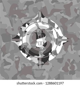 bitcoin icon inside grey camo texture
