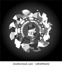 bitcoin icon inside grey camo emblem