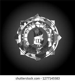 bitcoin icon inside grey camouflaged emblem