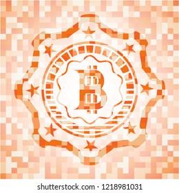 bitcoin icon inside orange mosaic emblem with background