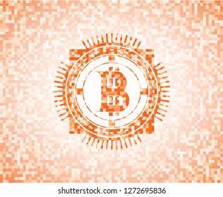 bitcoin icon inside orange mosaic emblem