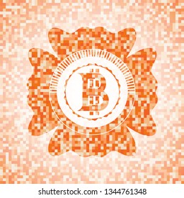 bitcoin icon inside orange mosaic emblem with background