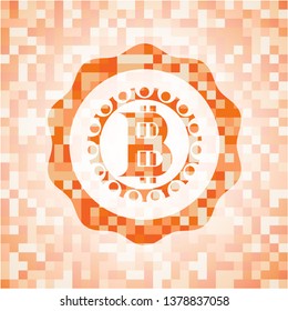 bitcoin icon inside orange mosaic emblem