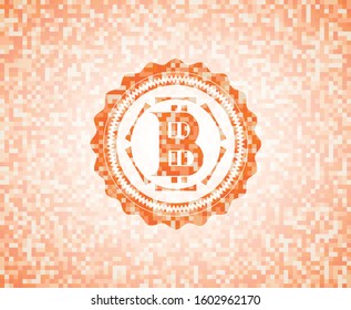 bitcoin icon inside orange mosaic emblem