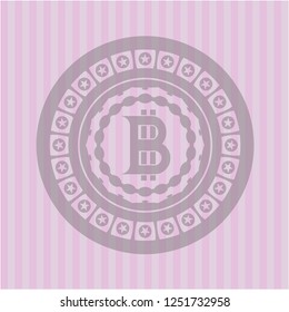 bitcoin icon inside pink emblem. Retro