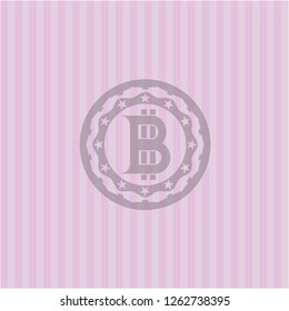 bitcoin icon inside pink emblem. Vintage.