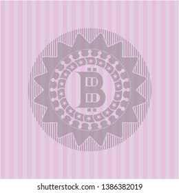 bitcoin icon inside pink emblem. Retro