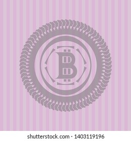 bitcoin icon inside pink emblem. Retro