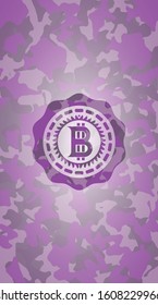 bitcoin icon inside pink and purple camo texture