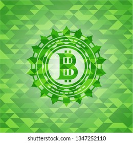 bitcoin icon inside realistic green mosaic emblem