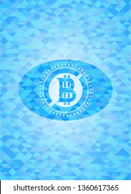 bitcoin icon inside realistic light blue mosaic emblem