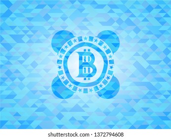 bitcoin icon inside realistic light blue mosaic emblem