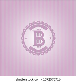 bitcoin icon inside realistic pink emblem