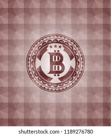 bitcoin icon inside red badge with geometric pattern background. Seamless.