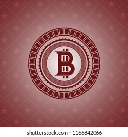 bitcoin icon inside red emblem. Vintage.