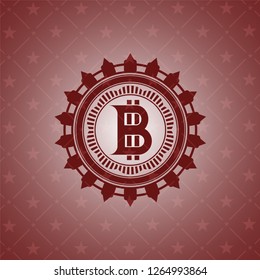 bitcoin icon inside red emblem. Vintage.