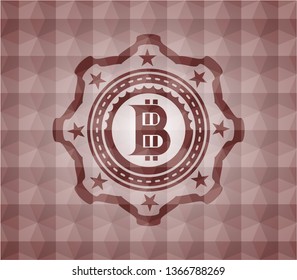 bitcoin icon inside red geometric badge. Seamless.