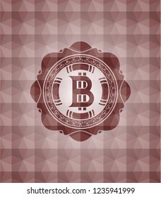 bitcoin icon inside red seamless geometric pattern emblem. Seamless.