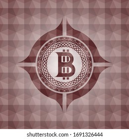 Bitcoin-Symbol in rotem, nahtlosem geometrischem Abzeichen.