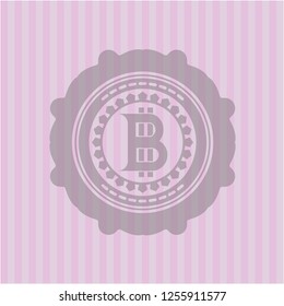 bitcoin icon inside retro pink emblem