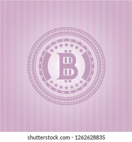 bitcoin icon inside retro style pink emblem