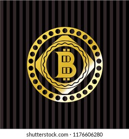 bitcoin icon inside shiny emblem