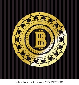 bitcoin icon inside shiny emblem