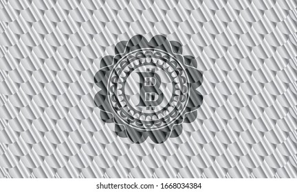 bitcoin icon inside shiny silver badge. Scales pattern. Vector Illustration. Detailed.