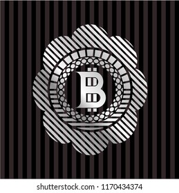 bitcoin icon inside silver badge or emblem