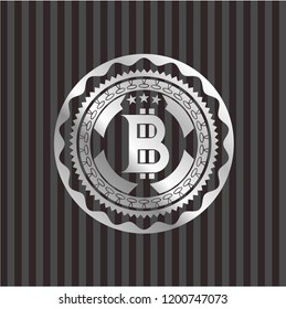 bitcoin icon inside silver badge or emblem