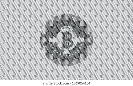 bitcoin icon inside silver badge. Scales pattern. Vector Illustration. Detailed.