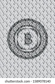 bitcoin icon inside silver emblem or badge. Scales pattern. Vector Illustration. Detailed.