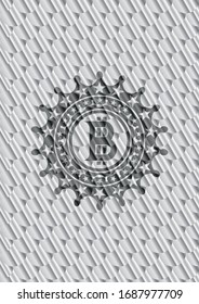 bitcoin icon inside silver emblem or badge. Scales pattern. Vector Illustration. Detailed.