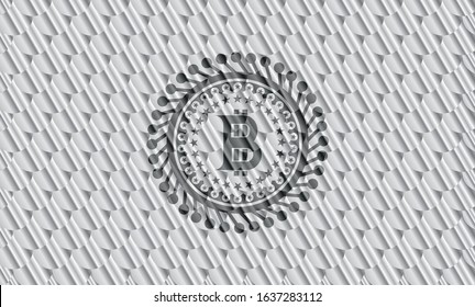 bitcoin icon inside silver shiny emblem. Scales pattern. Vector Illustration. Detailed.