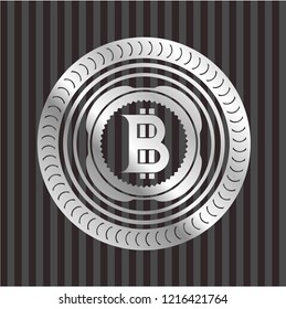 bitcoin icon inside silvery emblem