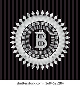 Bitcoin-Symbol innerhalb eines Silvereblems oder Abzeichen