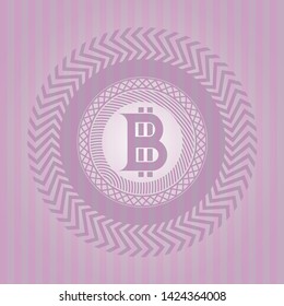 bitcoin icon inside vintage pink emblem
