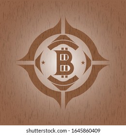 bitcoin icon inside vintage wood emblem