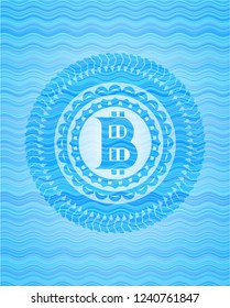 bitcoin icon inside water concept emblem background.