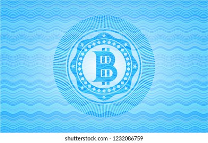bitcoin icon inside water wave concept emblem background.