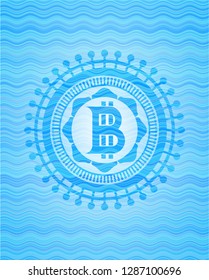 bitcoin icon inside water wave concept emblem background.