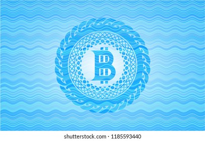 bitcoin icon inside water wavec oncept emblem.