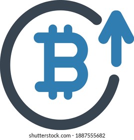 Icono de bitcoin aislado en fondo blanco.Icono de aumento de velocidad de bitcoin. Símbolo criptodivisa con flecha de extensión hacia arriba ilustración.Dinero virtual.Criptodivisa